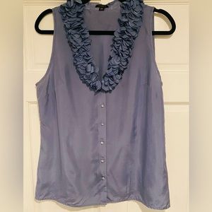 Ann Taylor Silk Sleeveless Blouse w/ Embellished Neckline